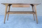 Mid Century Danish Modern Pearsall Style Walnut   Ash Two Tier Console Table  
