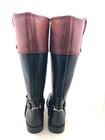Mens Pirate Costume Boots Black Leather Knee High Riding Cosplay Buckle Boots