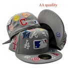 New Mlb Teams Patch Logos All-over Black 59flfty Fitted Cap Era-5950 Men s Hat