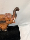 Wooden Carved Elephant Statue Figure Trunk Up Brown Vintage 7 Inches Tall
