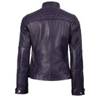 Women Purple Quilted Leather Cafe Racer Jacket