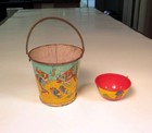 Vintage Tin Litho Mini Sand Pail Bucket Anthropomorphic Fish Stover Candy   Cup