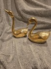 Vintage Pair Of Large Brass Swans 9 In And 6 In Tall Heavy Ornate Cottagecore