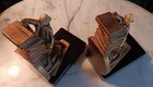 Antique Pair Art Deco Bookends Metal   Marble Man Stacking Books