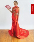 Red   Gold Sleeveless Gown