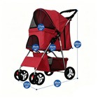 4 Wheel Red Portable Pet Stroller Folding Cat Dog Cage Travel Carrier W  Basket