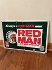 Vintage Red Man Chewing Tobacco Embossed Metal Advertising Sign Nice