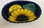 A Mexican Pottery Oblong Bowl Hand Painted Talavera Candy Dish Sunflower Design