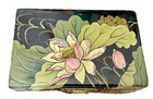 Vintage Asian Jewelry Box Black Lacquer Hand Painted - Imperfect