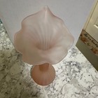 Vintage Frosted Pink Glass Trumpet Ruffle Top Vase