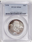 1958 50c Pcgs Ms 66   High-end Gem Silver Franklin Half Dollar