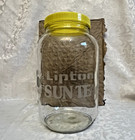 Vintage Lipton Sun Tea 1 Gallon Glass Jar Etched Logo Yelow Lid 4128