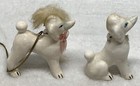 Dog W  Pup On Chain Vintage Made In Japan Leash Ceramic Figurines Fur Bow