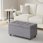 Stone Grey Vegan Leather Storage Ottoman Bench With Lift-up Lid - 34  Wide