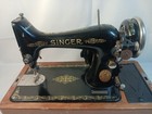 Antique Singer Hand Crank Sewing Machine - 1935  And Coffin Case - Read