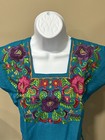 Dark Turquoise Mexican Handmade Embroidered Blouse  -s