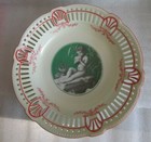 Vtg German Art Deco Fruit Bowl Green W Black   White Mythological Pan Pied Piper