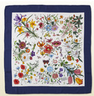 Gucci Silk Scarf Flora Print Logo White With Blue Border Wrap Cover