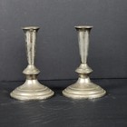 Pair Of Vintage Silver Plated Candle Stick Tapered Holders 7  Tall