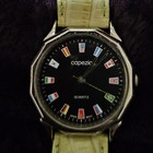 Capezio Women   s Quartz Analog Watch Black Dial Flags 30mm Silver beige Leather