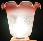 Antique French Fluted Glass Lamp Shade Etched Pattern Cranberry Ruffle Art Deco