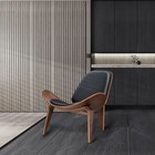 Mid Century Modern Hans Wegner Style Shell Chair Vintage Design Solid Wood Brown
