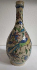 Antique Middle Eastern Ceramic Painted Bottle W birds   Flowers-blue Green Pink