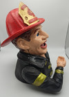 1915 Cast Iron Fireman Coin Bank - Piggy - John Harper   Company - Works