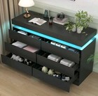 Led Modern 6 Drawer Dresser With Sliding Desktop wide Chest Of Drawers  Black