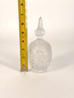 Vintage Cut Glass Vanity Jar W Lid Crystal Style Trinket Powder Jar 6 5   