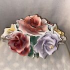 Vintage Capodimonte  Roses Ceramic Flowers Basket Centerpiece Italy Marked