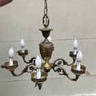 French Style Brass Electric 6 Arm Chandelier With Cherubs Antique Vtg