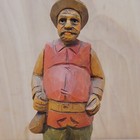 Vintage Wooden Figurine Fine Carved Painted Man With Paper Bag
