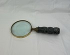 9    Vintage Brass Magnifying Glass W  Beautiful Carved Stone Or Resin Handle 1 Lb