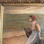 Antique Victorian Oil Painting Fishergirl Rowboat Seascape Winsor   Newton Canva