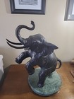 Jumping Elephant Bronze Statue Figure Sculpture By Barye With Base