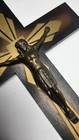 Vintage Mcm Wooden Wall Crucifix Cross Brass Cast Metal  Catholic  15 