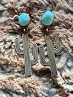 Kingman Turquoise Sterling Silver Dangle Post Earrings Navajo Style Drop 925 