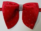 Oversized Red Velvet Bling Rhinestones Bow Tie Vintage Style 70 s Wedding Prom