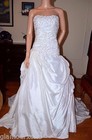 White Strapless Wedding Gown Satin Formal Bridal Dress Xs X-small Beaded Sequin
