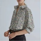Womens Floral Print 100  Cotton Button Shirts Blouse Long Sleeve Ladies Loose Sz