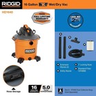 Ridgid 16 Gal  5 0 Peak Hp Nxt Shop Vacuum Wet Dry Vaccume