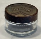 Vintage 1950s Mcm Pressed Glass Powder Jar W  Aged Metal Lid