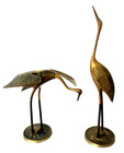 Vtg  60s Mcm Solid Brass Crane Egret Heron Statue Sculpture Set Of 2 Korea Lot