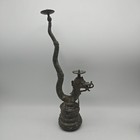 Vintage Cast Metal Naga   Dragon Double Candle Holders 14 Inches Tall