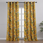 Mustard Yellow Floral Grommet Curtains 84 Inch Room Darkening Drapes 2 Panel Set