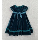 Vintage Baby Girl Velvet Holiday Dress 2t Teal Ruffle Bow Sash Formal Toddler
