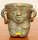 Vintage Colombian Figural Vessel Pre-columbian Style Pot W Flag Tag 2 75 