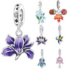 925 Sterling Silver Floral Dangle Charm Enamel For Women Bracelet Gift