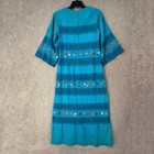 Vtg Handmade Embroidered Colorful Floral Dress Mexican Traditional Ethnic Stains